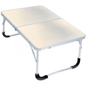 Table de camping pliante avec structure en m&eacute;tal, plateau en bois et verrouillage de s&eacute;curit&eacute;, grain de pin blanc, 62 x 42 x 28 cm