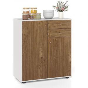 COSTWAY Petit Buffet Cuisine Rangement, Meuble de Rangement 2 Placards, 2 Tiroirs, 3 &Eacute;tag&egrave;res R&eacute;glables, Portes Magn&eacute;tiques, Bahut pour Salle a