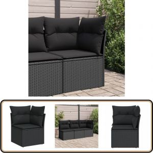 Canap&eacute; d'angle de jardin avec coussins noir r&eacute;sine tress&eacute;e - Canap&eacute; De Jardin - Rotin PE - Mobilier Ext&eacute;rieur - Chaise Longue - Salon De Jardin