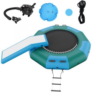 VEVOR Trampoline Aquatique Gonflable, Trampoline sur l&rsquo;Eau 310x60cm, Plate-forme de Natation Portable avec Toboggan, Echelle a 3 Marches et Pompe a