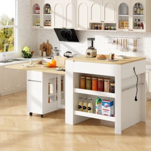 Bar Table Extensible Avec Rangement, 2-6 Personnes, Plateau En Marbre, 2 Étagères, Blanc - Roomfitters