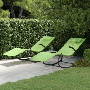 Chaises longues à bascule-Bain de soleil-Transat de relaxation lot de 2 vert acier et textilène 315333