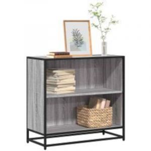 Petite &eacute;tag&egrave;re biblioth&egrave;que 2 niveaux Kalvani - Bois et metal noir 80 cm-Ch&ecirc;ne gris-Largeur 80 cm