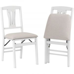 COSTWAY Chaise Pliante Salle a Manger Lot de 2, Chaise de Cuisine Bois, Dossier Design Vintage, Assises Rembourr&eacute;es, Cadre en Bois de Caoutchouc,