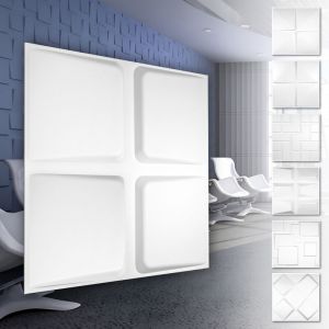Panneaux muraux 3D en plastique PVC - rev&ecirc;tement mural blanc avec aspect 3D - Motifs Cube: 3 qm 12 plaques, HD011