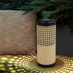 Lampe solaire de jardin en bambou Lampes solaires de jardin en rotin Lanterne solaire à poser et à suspendre, 1x led blanc chaud, DxH 12 x 45 cm