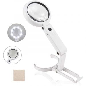 SNQ - Loupe eclairante à Main sur Pied 5X 11X avec lumière 8 led, loupe de Lecture, loupe de Table avec Support Pliable, pour Lecture, l'inspection,