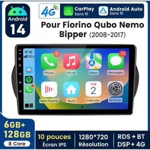 10 pouces Carplay Autoradio pour Fiat FIORINO Qubo Nemo Bipper Android 6+128GB JUNSUN