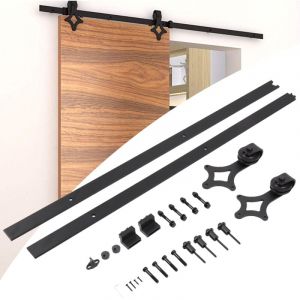 Randaco - einfeben Système de porte coulissante Ensemble d'accessoires pour Rail au sol Rail de porte à rouleau en bois Verre 150kg 200CM