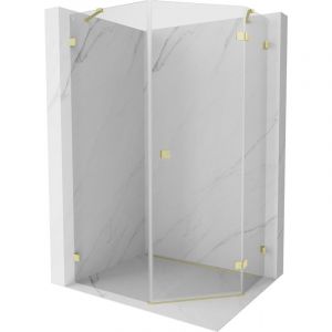 Cabine de douche pentagonale avec porte battante droite 80 x 90 cm, transparente, or bross&eacute; - 831-080P-090L-55-00-P
