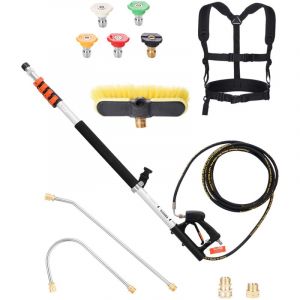 Lance Telescopique pour Nettoyeur Haute Pression 5437 mm, Baguette Pulverisation Telescopique 4000 psi avec Rallonges, Tete de Brosse, 5 Buses,