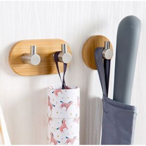 Crochets &agrave; Serviette en Bambou, Porte Manteau Mural Bois, Pat&egrave;re Porte &agrave; Suspendre Auto-adh&eacute;sif, Crochets &agrave; Serviettes, pour Salle de Bain Cuisine