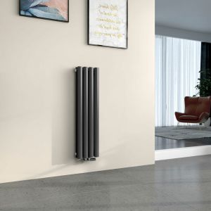 Radiateur eau chaude en acier Tube Rond Mural Horizontal design Anthracite 90x24cm Double Couche - Emke