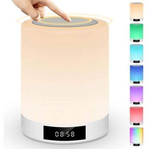 REVEIL SIMULATEUR D'AUBE Veilleuse Bluetooth Haut-Parleur,Lampe de Chevet Touch Sensor avec réveil,Lecteur de Musique MP3,Radio FM