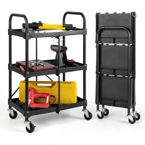 Costway - Chariot à Outils Pliant à 3 Niveaux avec Roues Universelles 4 Rainures et Mains Courantes Servante d'Atelier Charge 45 kg
