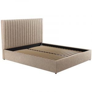 Lit coffre 160 x 200 cm avec t&ecirc;te de lit coutures verticales - Tissu - Taupe - SARAH II