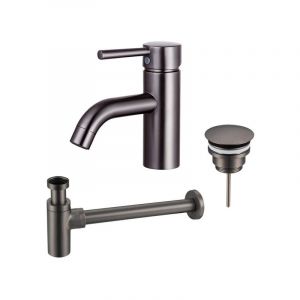 Fugaflow - Eccelente Sobrado Kit mitigeur lavabo - robinet bas - bonde nonobturable - siphon design - pvd Gunmetal