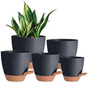 5 Pcs Pots de Fleurs en Plastique,17.8/16.5/15.2/13.9/12.7cm Pots &agrave; Fleurs/Plantes en Plastique,Auto-Arrosant avec Soucoupe de Fleur Convient aux
