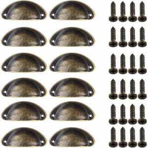 12 Pièces Poignée de Porte Coquille, Rétro Poignées de Porte, Poignées de Meubles Traditionnelles en Demi Lune Avec Vis, pour Tiroir, Armoire,