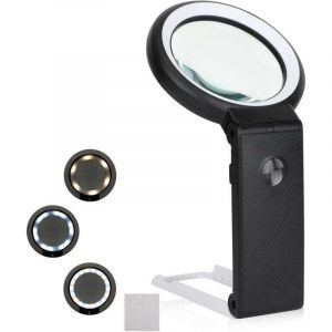 Loupe Eclairante, Loupe à Main sur Pied 6X 25x avec lumière 8 LED, Lampe Loupe à intensité Variable, Lampe Loupe sur Pied avec Support Pliable, pour
