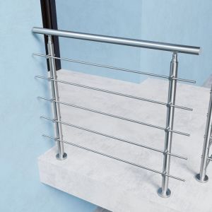 Kit garde-corps en acier inoxydable &agrave; 5 traverses &ndash; Longueur 120 cm &ndash; Balustrade &agrave; fixation &agrave; plat pour terrasse ou escalier