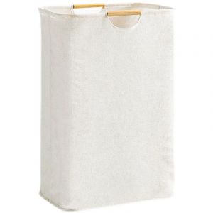 Beijiyi - Panier a Linge Beige 40&times;56&times;27 cm, Panier &agrave; Linge Grande Capacit&eacute; Pliable Tissu Oxford avec Manche en Bois, Corbeille a Linge pour Chambre