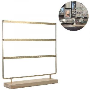 Bois support de boucle d'oreille Simple support de clou d'oreille support pour boucle d'oreilles &agrave; 3 niveaux porte-bijoux d&eacute;coratif affichage Ra