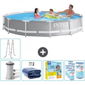 Intex - Piscine ronde à cadre prisme 366 x 76 cm - Grise - Comprend des Accessoires CB27