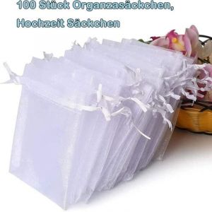100 Pcs Sachets Pochettes Cadeau en Organza avec Rubans Pour les cadeaux de Noël, dragée cadeau faveur fêtes de mariage（7x9cm）
