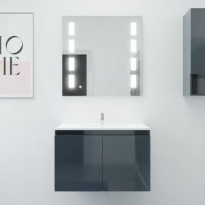Meuble proline 80 cm avec plan vasque et miroir Prestige- Gris- Plan vasque en Résine