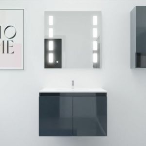 Meuble proline 80 cm avec plan vasque et miroir Prestige- Gris - Gris