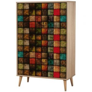 Dmora - Buffet Proxima, Buffet du salon, Commode de salon, Garde-manger de cuisine, 80x36h127 cm, Chêne et Multicolore, avec emballage renforcé