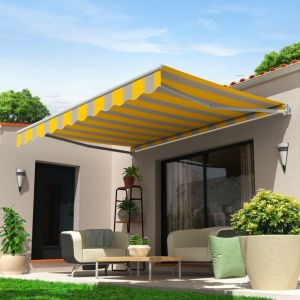 Intersun - Store banne loggia saphir 4,00x2,50 m + Lambrequin (Manuelle - Gris clair RAL7035 - Jaune Gris DHR09)