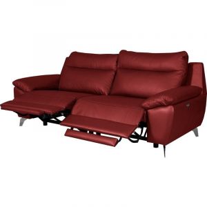 Venesetti - Canapé taille 2 places avec 2 relax en 100% tout cuir épais de luxe italien avec 2 relax électriques, perini, rouge foncé - Rouge foncé