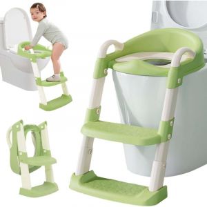 Reducteur Toilette Enfant, Abattant WC Réglable et Antidérapant Échelle avec Coussin Doux Entraîneur de Toilettes Pliage Compact Portable pour