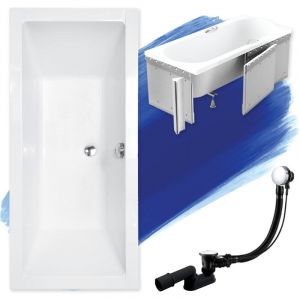 Badland - Baignoire Rectangulaire 155x70 avec des panneaux en polystyrène, Siphon de bain et pieds (support) - Set 4en1 - Fabriqué en ue quadro