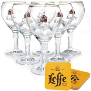 Lot de 6 verres Leffe - 33 cl - Avec sous-verres - Verres officiels