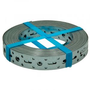 Feuillard perforé 17x0.6mm zingué, rouleau de 25 mètres.