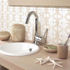 Sticker Mural Carrelage adhésif Cuisine Salle de Bain - 9 stickers carreaux de ciment effet marbré et doré - 9stickers15x15cm