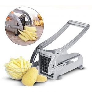 Coupe Frites Manuel avec Deux lames Tranchantes En Acier Inoxydable, Coupe Frite Equipé d'une Base D'aspiration Sécurisée, Decoupe Frite Inox
