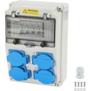 Randaco Coffret De Chantier R&eacute;partiteur de courant de construction, r&eacute;partiteur mural avec disjoncteur, 4 prises Schuko et prise CEE 16 A,