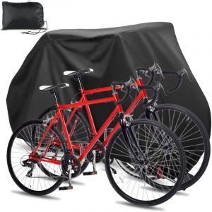 Housse Velo, 210D Oxford Housse Velo Exterieur Protection pour 2 Vélos, Bache Velo Exterieur avec Serrure-Trous & Sac de Rangement, pour VTT et Vélo