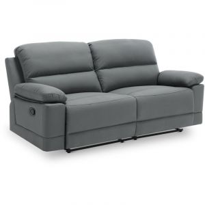 Deco In Paris - Canapé 3 places relax manuel en simili cuir gris foncé dany