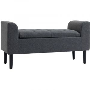 Bout de lit Banc Rembourr&eacute; avec Rangement Pouf Coffre 130kg Lin Gris Fonc&eacute; 116x44x58cm Entr&eacute;e Salon