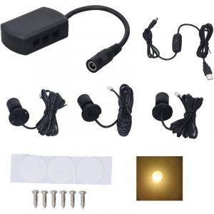 Mini led Spot Lights 5V usb Vitrine Lumi&egrave;re d'affichage 1 &agrave; 3 Lumi&egrave;re de petit meuble dimmable noir chaud