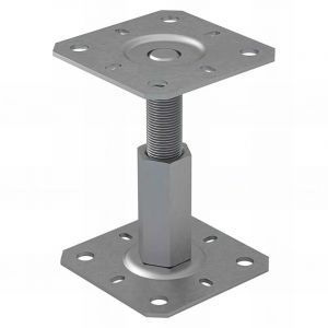 Fixtout - Embase Pied de poteau carrée réglable par vis dans l'embase galvanisé à visser - 100 x 130 x 100-150 mm M20