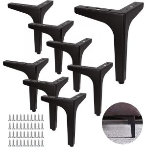 Ensemble de 8 pieds de canapé en métal, 17 cm, pieds de table basse en métal, charge jusqu'à 600 kg, pieds de meubles noirs, support en fer forgé