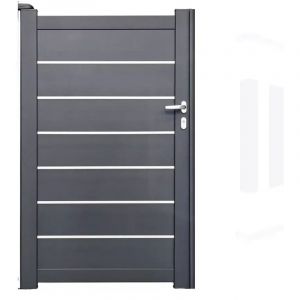 Portillon aluminium BUGATTI Gris 7016 Haut 160 x Larg 100 cm Lames horizontales avec inserts Anodis&eacute;s - Vendu sans poteaux