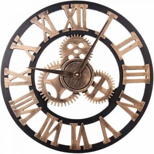 Grande horloge murale de style vintage, ronde, en m&eacute;tal, silencieuse, sans tic-tac, aliment&eacute;e par piles, 45 cm, chiffres romains noirs, horloge de