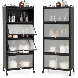 Goplus - Desserte à Roulettes Pliable,Chariot Roulant 3 Niveaux 72,5x33x93,5CM,avec Poignée Pratique,pour Garage,Cuisine,Maison,Noir